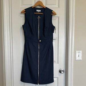 Calvin Klein Dark Blue Zip-Front Midi Dress
